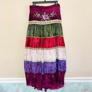 Anthropologie New with Tags Solitaire Embroidered Floral Velvet Boho Maxi Skirt